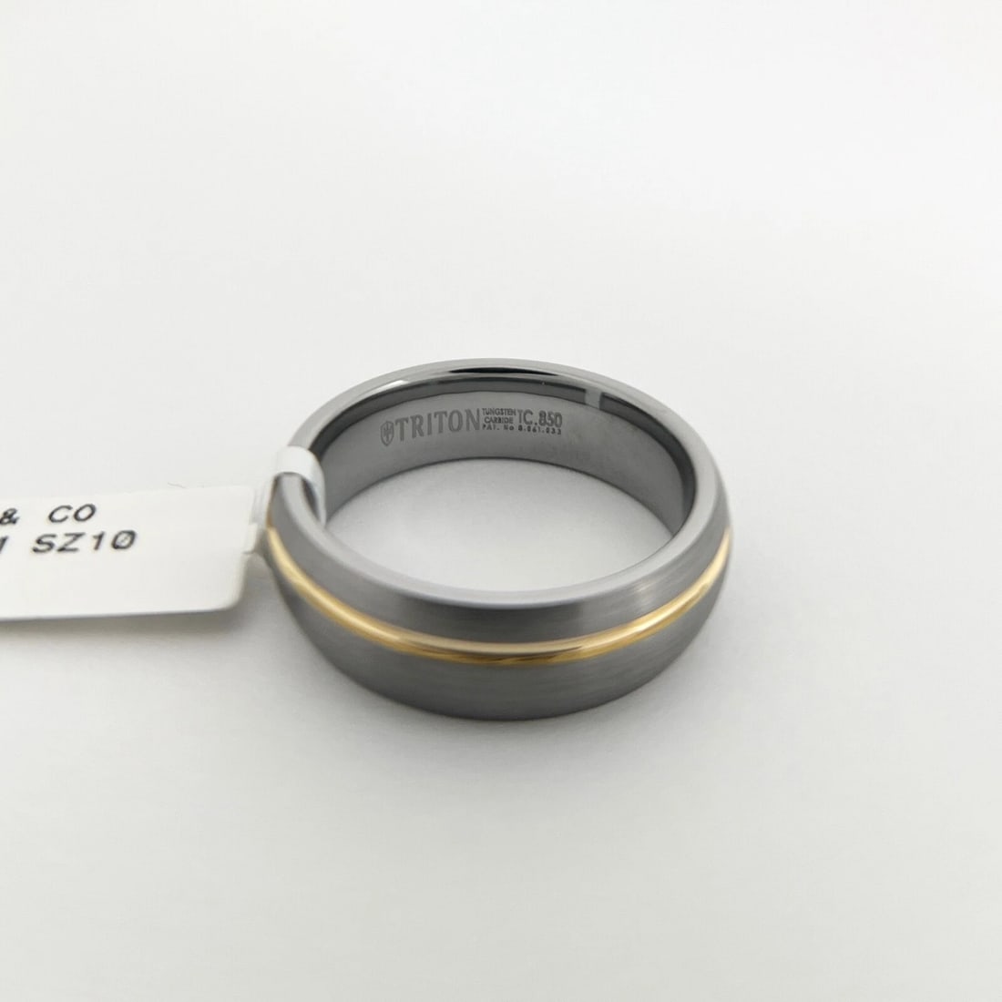 Men's Gold Line Grey Brushed Finish Wedding Band Ring Tungsten Carbide, Size 10 - 8