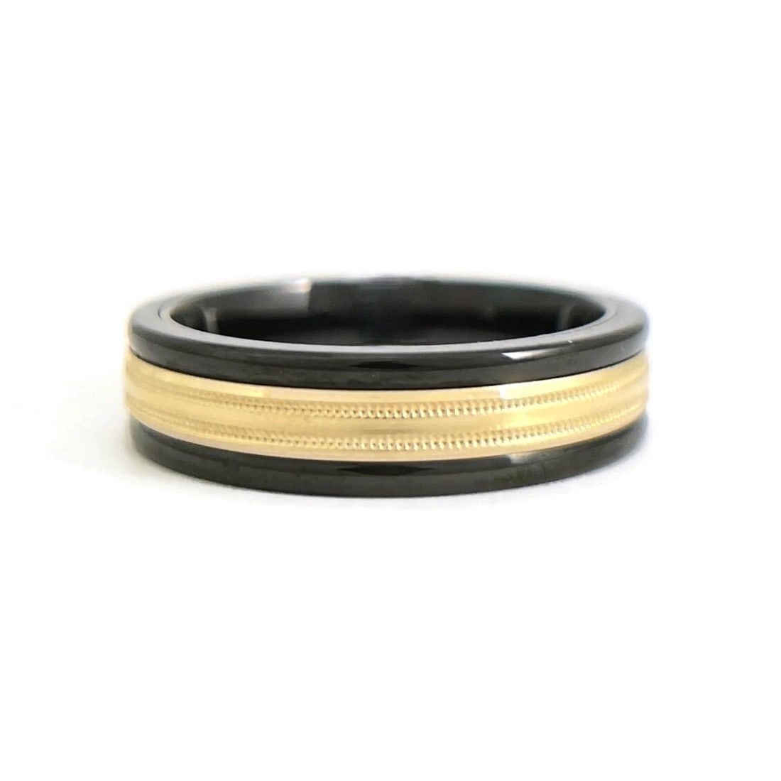 Men's Black Gold Wedding Band Ring 14K Gold Tungsten Carbide, Size 10.5, 6 mm - 2