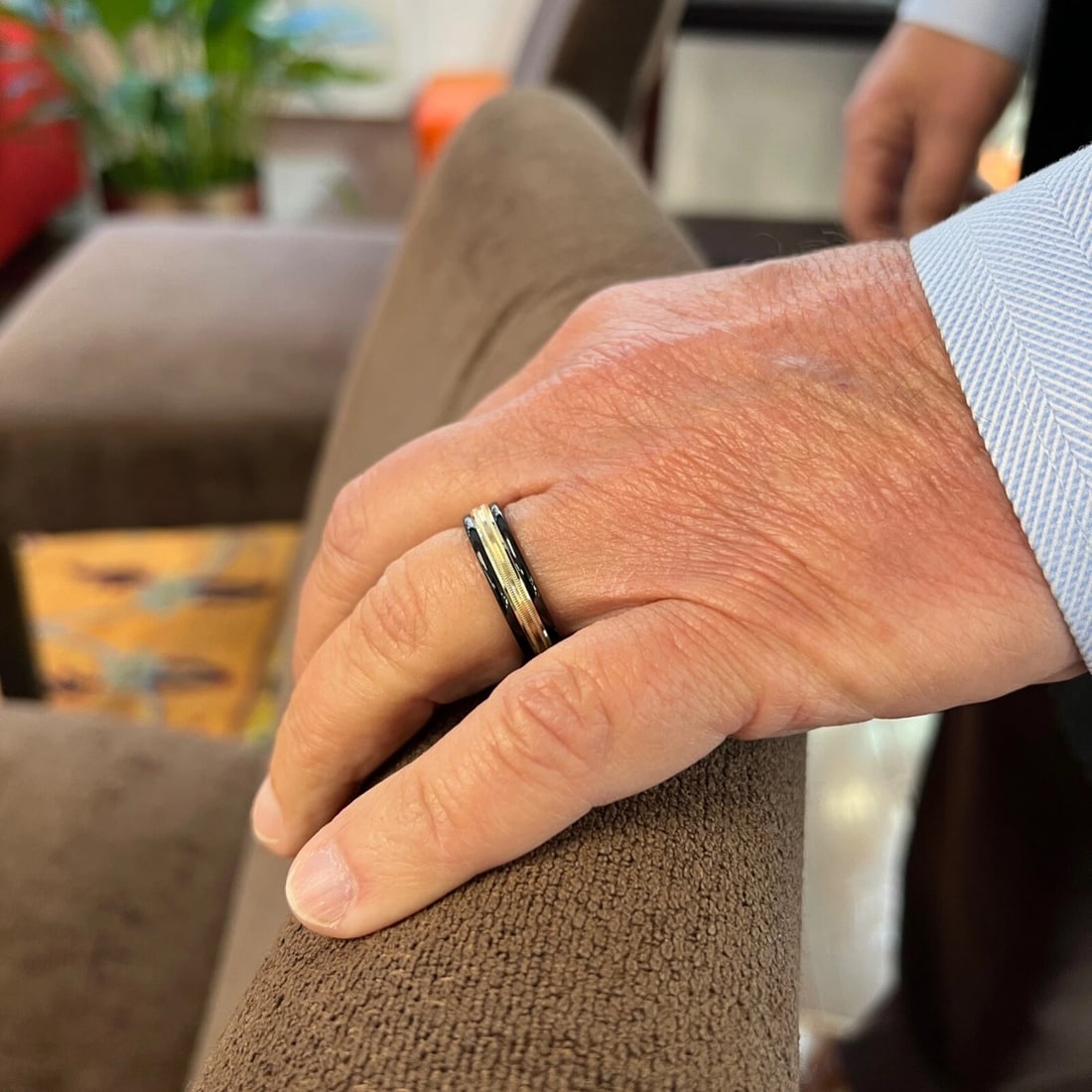 Men's Black Gold Wedding Band Ring 14K Gold Tungsten Carbide, Size 10.5, 6 mm - 6