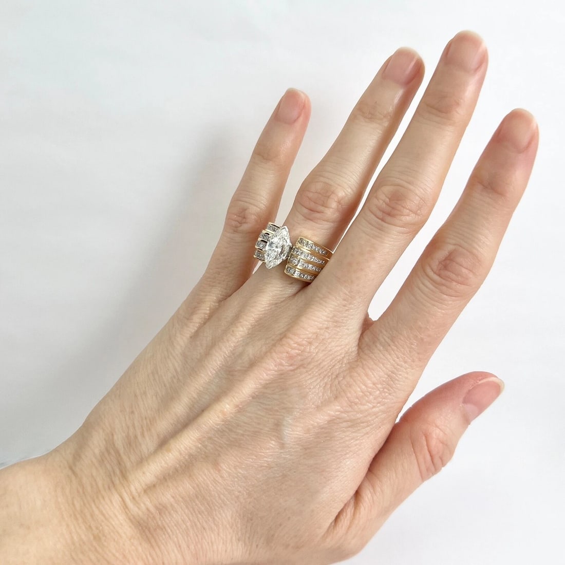 GIA Marquise Diamond Wide Band Engagement Ring 18K Yellow Gold 3.05 CTW - 4