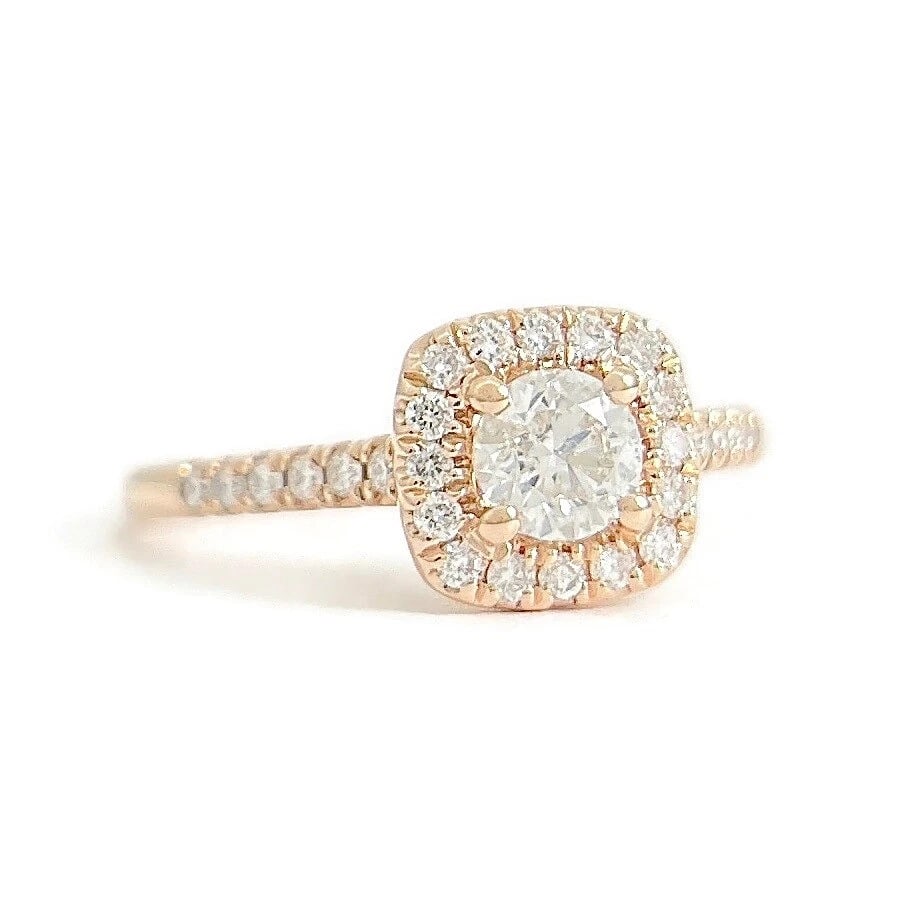 Round Diamond Cushion Halo Engagement Ring 14K Rose Gold, .72 CTW - 2