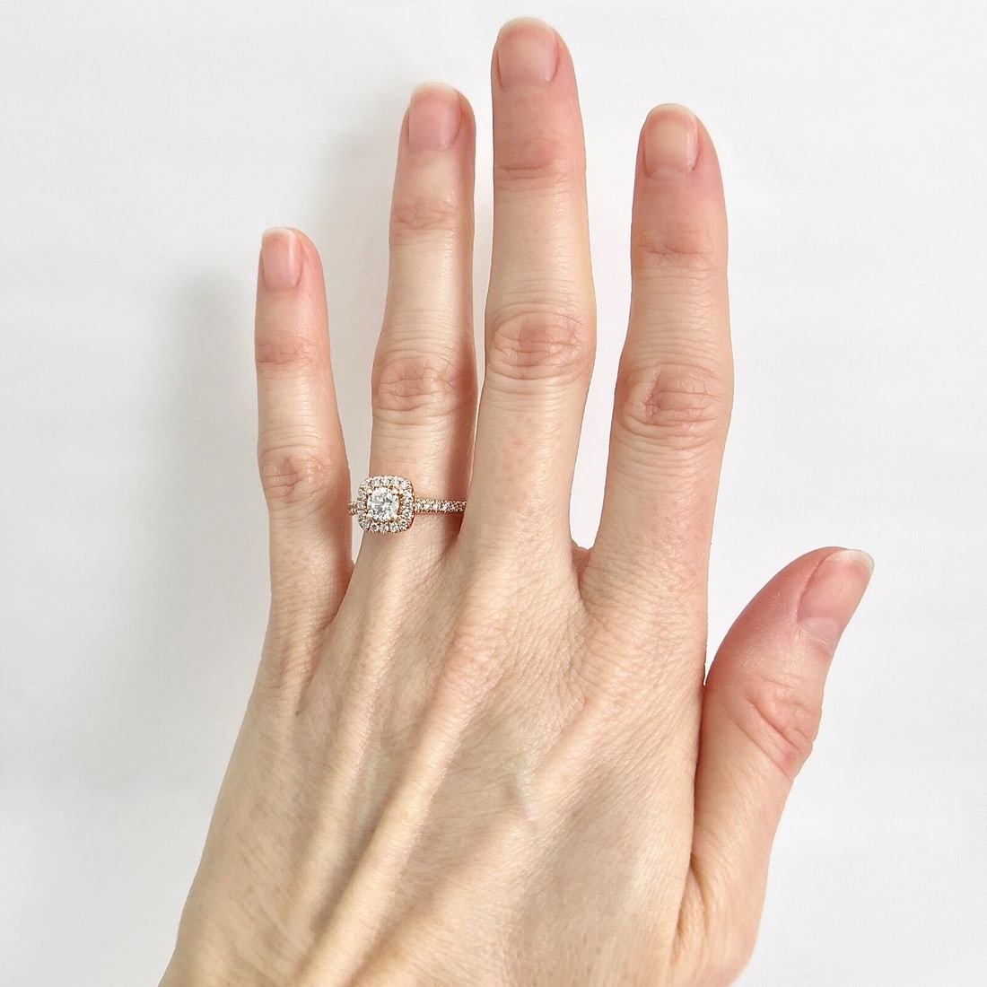 Round Diamond Cushion Halo Engagement Ring 14K Rose Gold, .72 CTW - 3