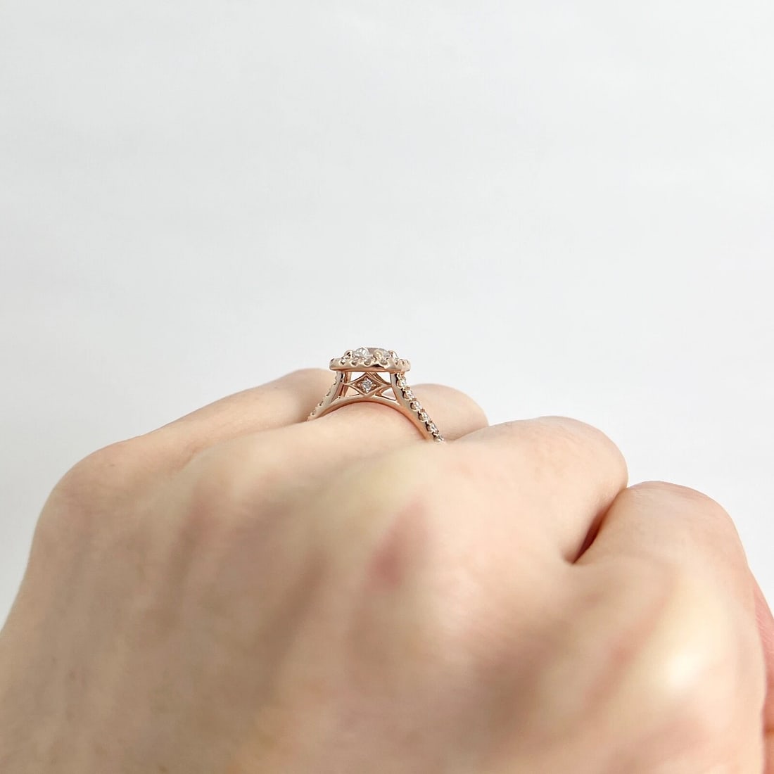 Round Diamond Cushion Halo Engagement Ring 14K Rose Gold, .72 CTW - 7