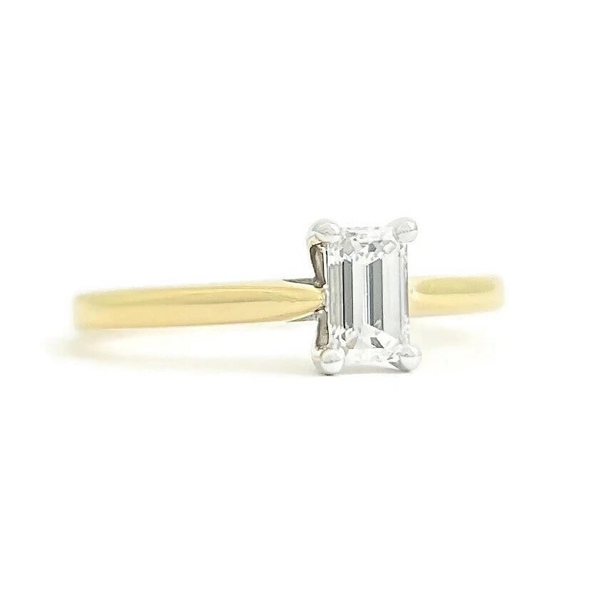 Emerald Cut Diamond Solitaire Engagement Ring 18K Yellow Gold, .35 CT - 2