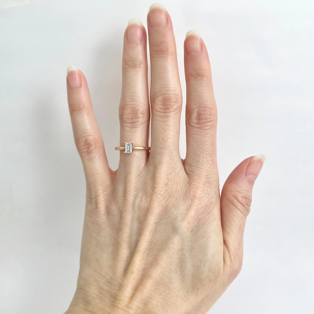 Emerald Cut Diamond Solitaire Engagement Ring 18K Yellow Gold, .35 CT - 3