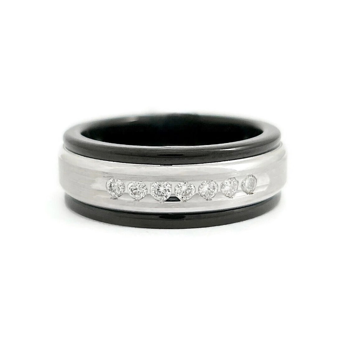 Men's Diamond Wedding Band Ring Black Tungsten 14K White Gold Size 10.5, .25 CTW - 2