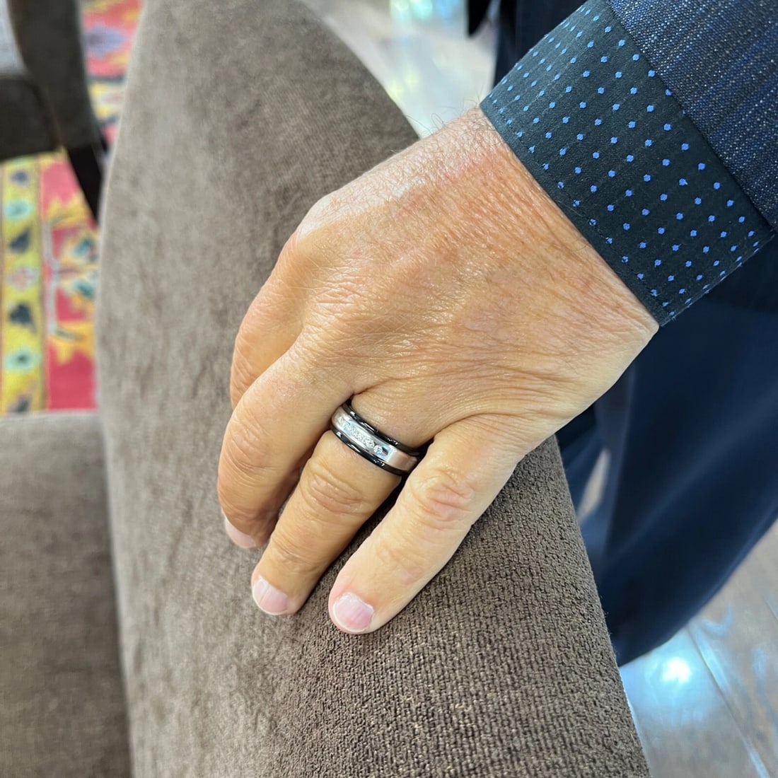 Men's Diamond Wedding Band Ring Black Tungsten 14K White Gold Size 10.5, .25 CTW - 4