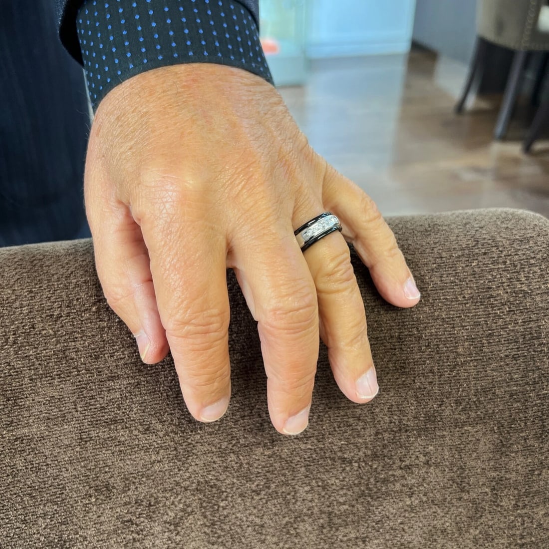 Men's Diamond Wedding Band Ring Black Tungsten 14K White Gold Size 10.5, .25 CTW - 5