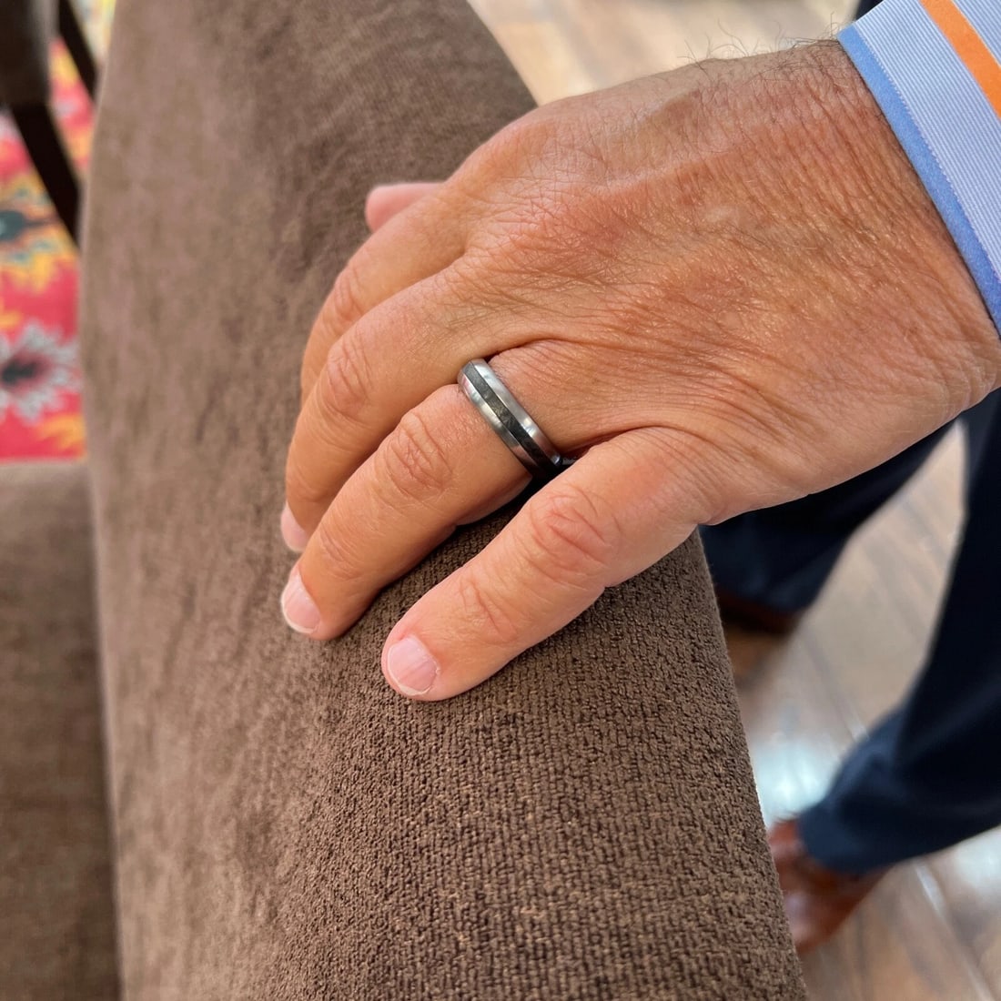 Men's Titanium Black Forged Carbon Wedding Band Ring, Size 10.75, 6.3 mm - 3