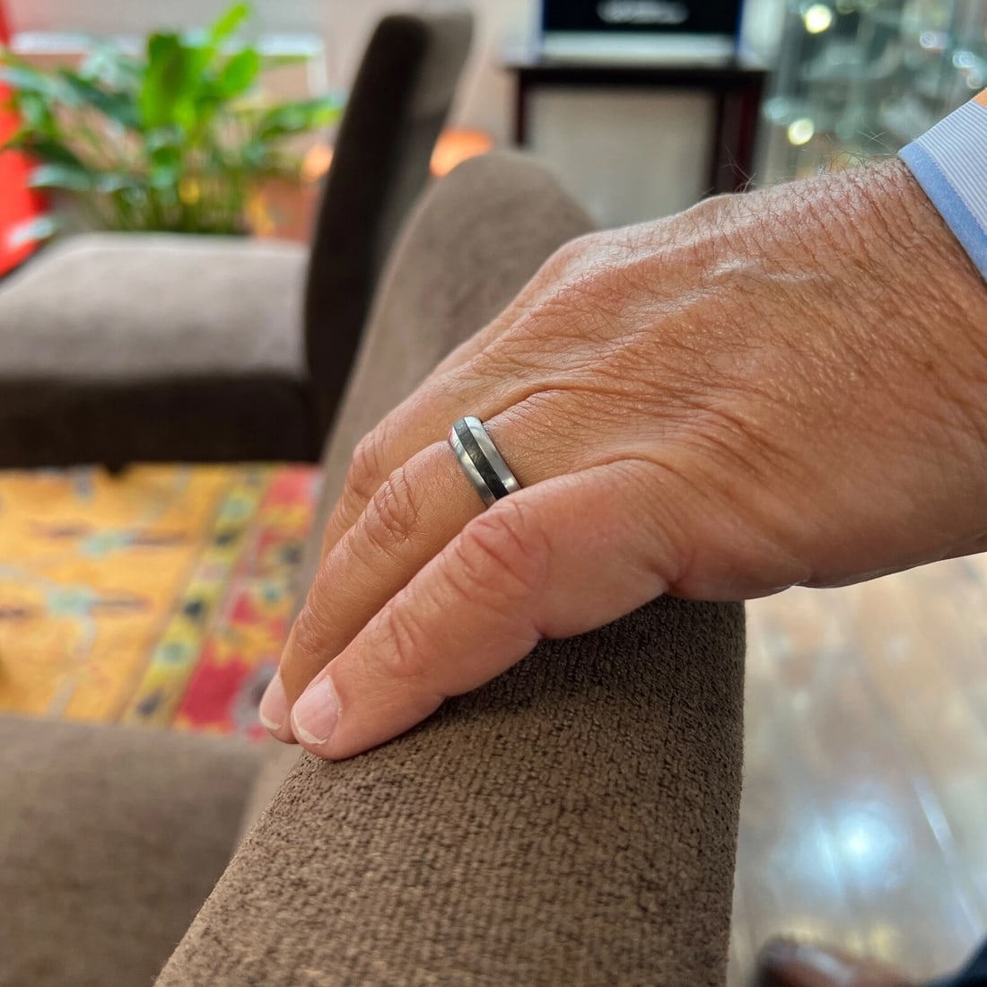 Men's Titanium Black Forged Carbon Wedding Band Ring, Size 10.75, 6.3 mm - 6