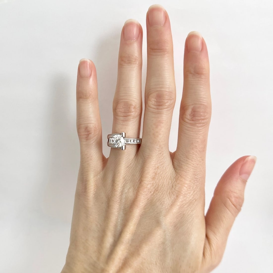 GIA Round Diamond Channel-Set Asymmetrical Engagement Ring Palladium, 1.10 CTW - 6