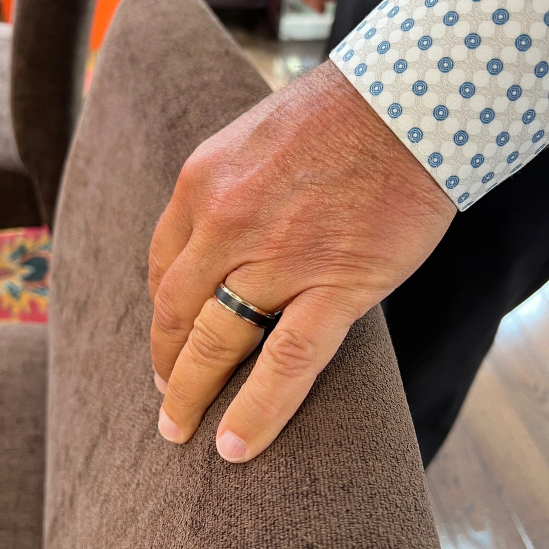 Men's Gold Black Crystalline Wedding Band Ring Tungsten Carbide, Size 10, 6 mm - 3