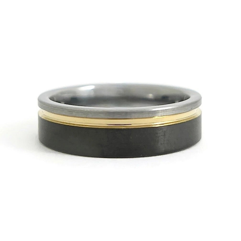 Men's Gray Gold Black Wedding Band Ring Tungsten Carbide, Size 10.5, 6.5 mm - 2