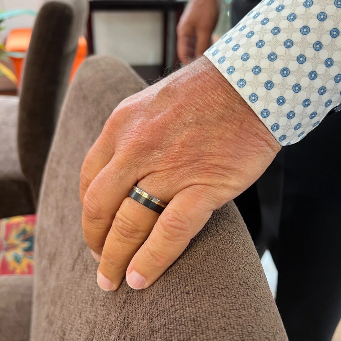 Men's Gray Gold Black Wedding Band Ring Tungsten Carbide, Size 10.5, 6.5 mm - 3