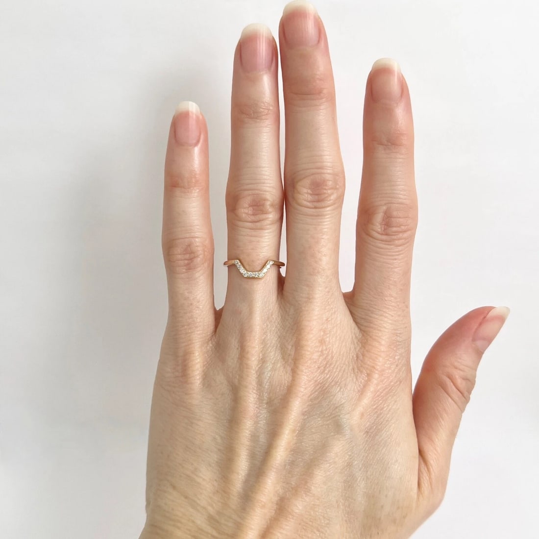 Curved Diamond Linear Nesting Wedding Band Ring 14K Yellow Gold, .10 CTW - 3