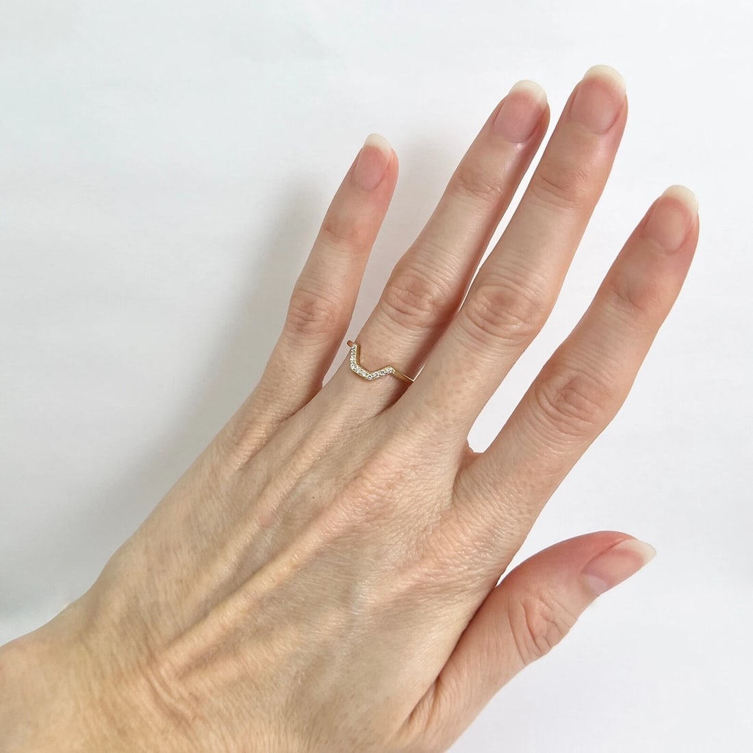 Curved Diamond Linear Nesting Wedding Band Ring 14K Yellow Gold, .10 CTW - 5