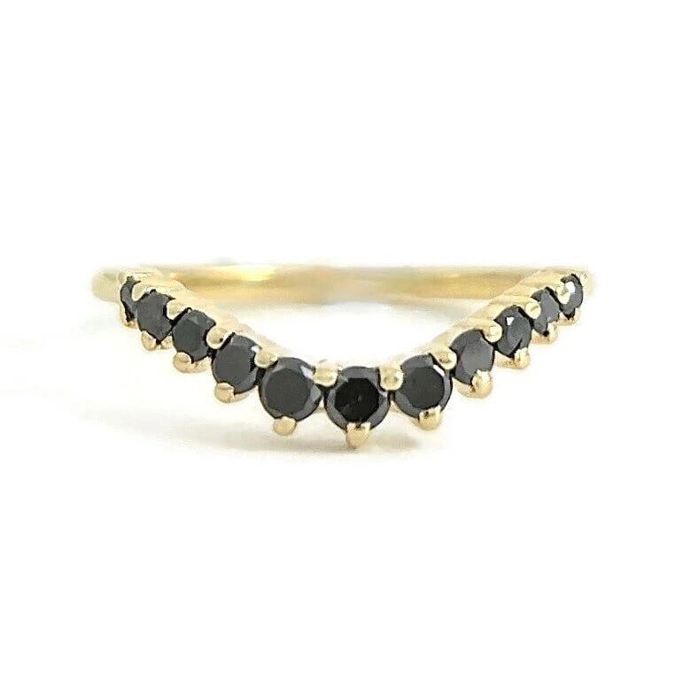 Curved Black Diamond Wedding Band Ring 14K Yellow Gold, Size 4.75, .23 CTW - 2