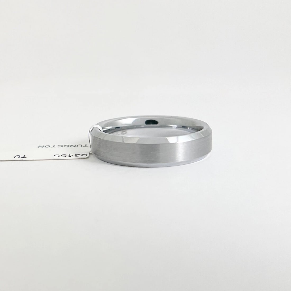 Men's Gray Beveled-Edge Satin Wedding Band Ring Tungsten, Size 12.5 , 6 mm - 7