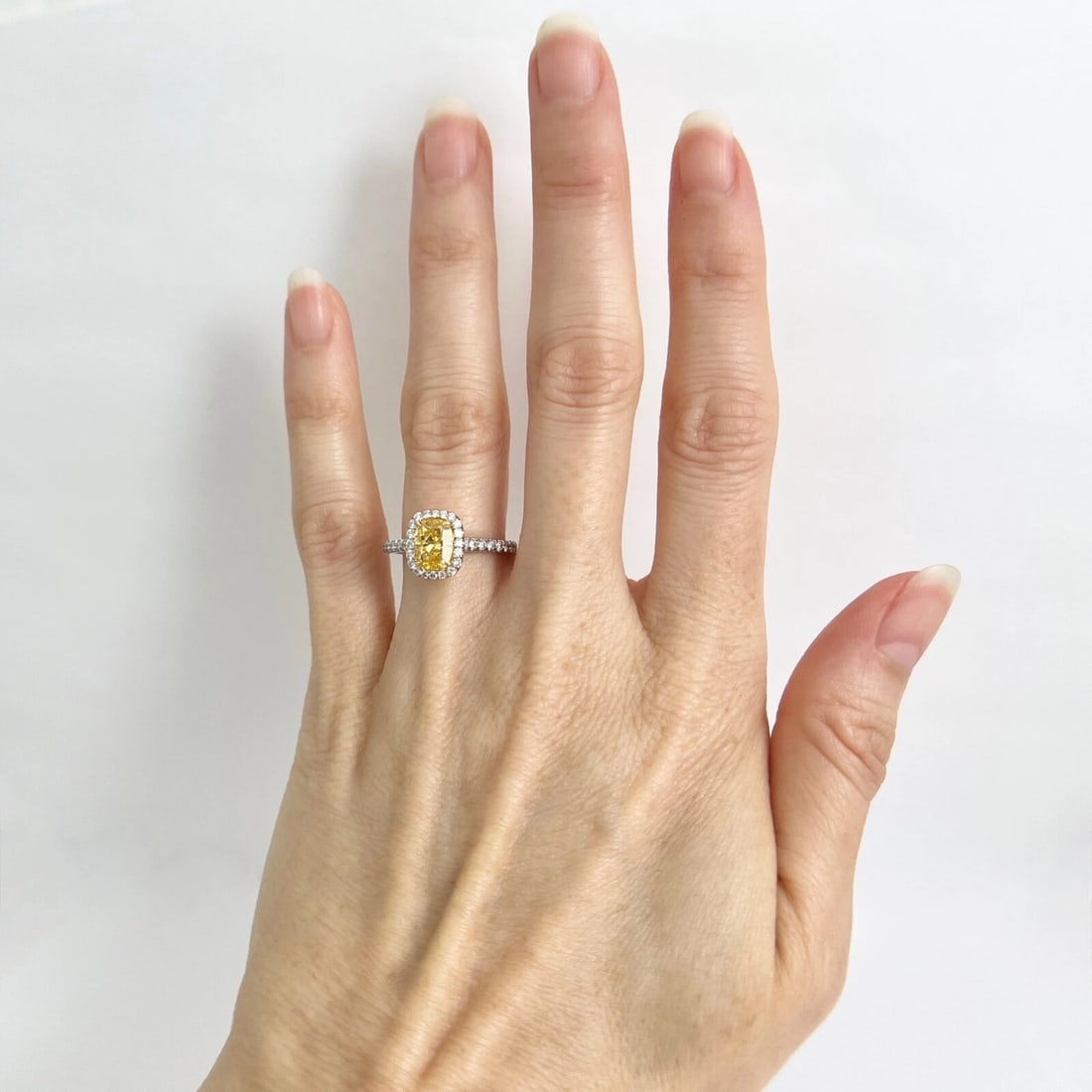 GIA Fancy Vivid Yellow Cushion Halo Diamond Engagement Ring Platinum, 1.55 CTW - 4