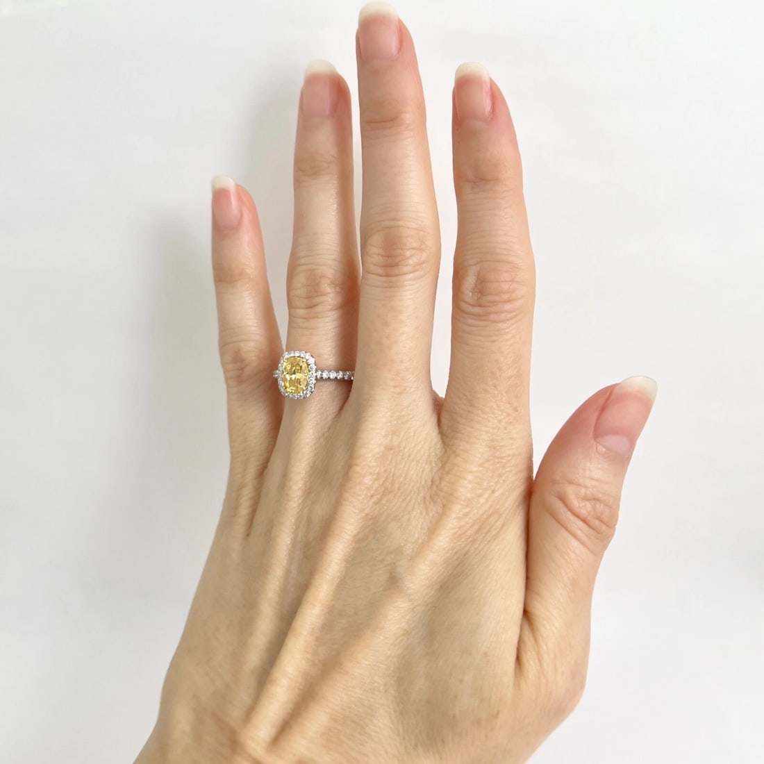 GIA Fancy Vivid Yellow Cushion Halo Diamond Engagement Ring Platinum, 1.55 CTW - 6