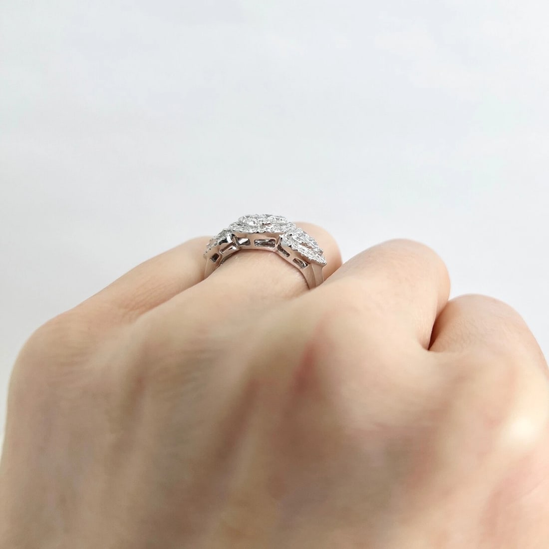 Pave Diamond Round Halo Cluster Engagement Ring 18K White Gold, 1.62 CTW - 7