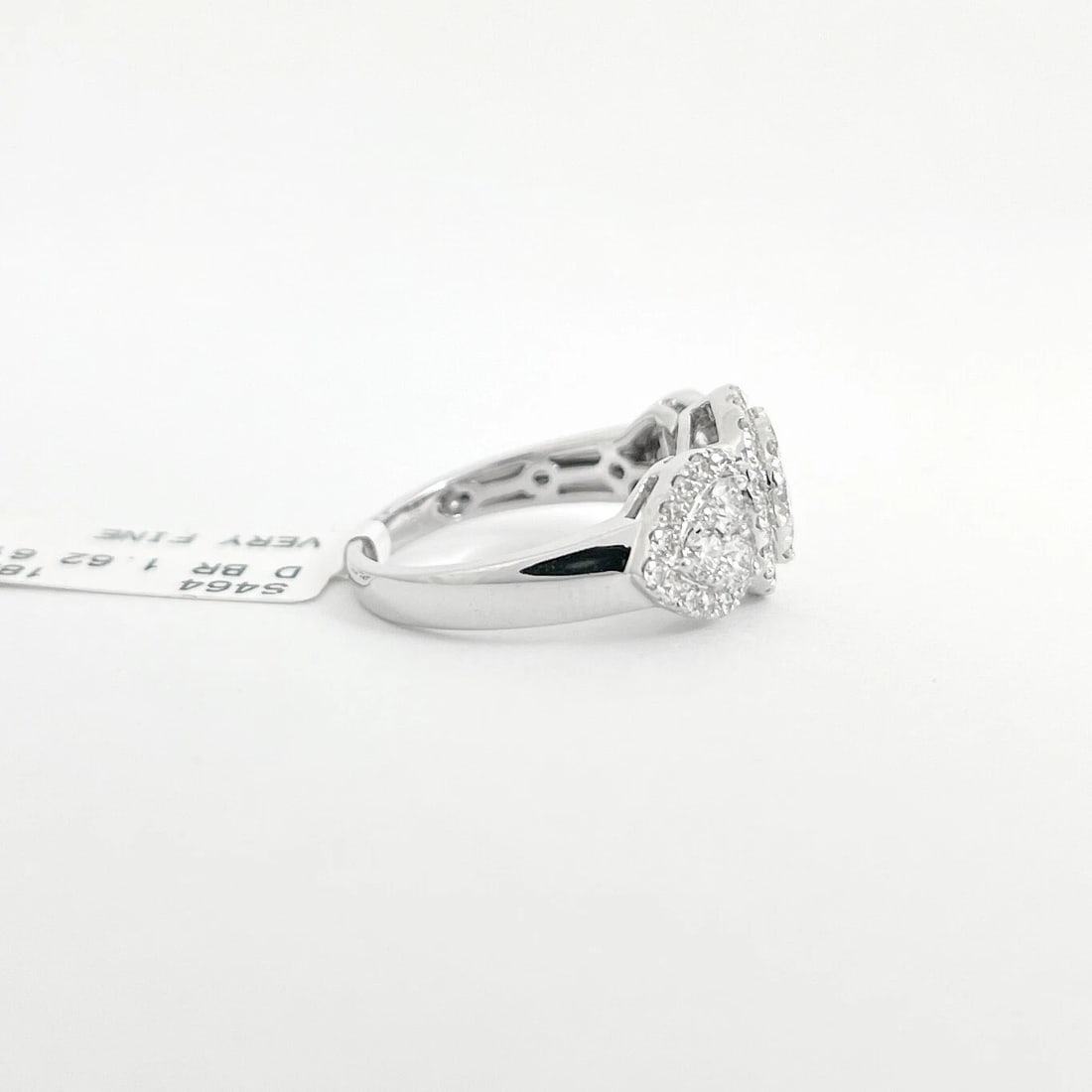 Pave Diamond Round Halo Cluster Engagement Ring 18K White Gold, 1.62 CTW - 8