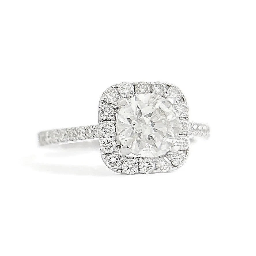 Cushion Halo Round Diamond Engagement Ring 18K White Gold, 1.31 CTW (1 of 10)