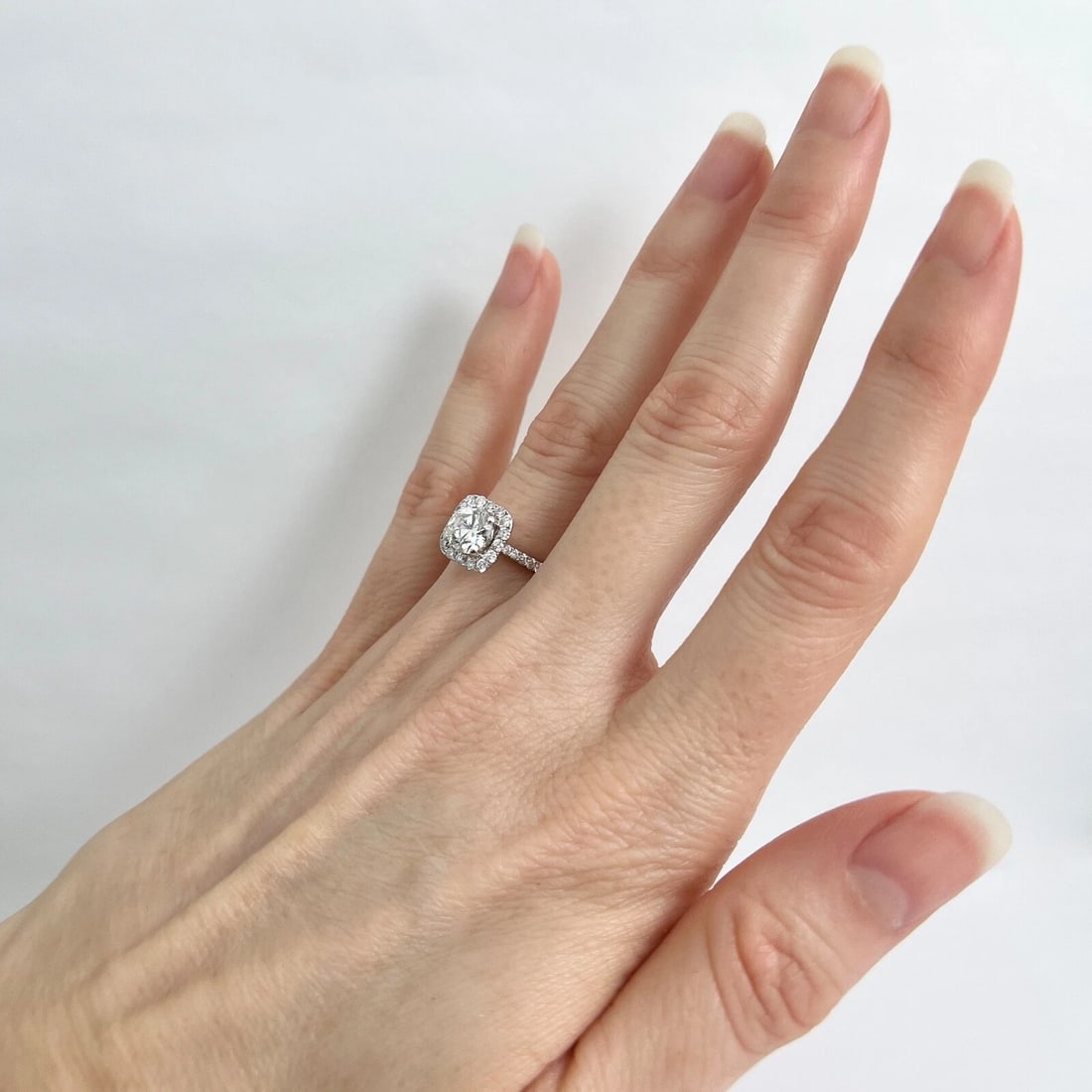 Cushion Halo Round Diamond Engagement Ring 18K White Gold, 1.31 CTW - 7