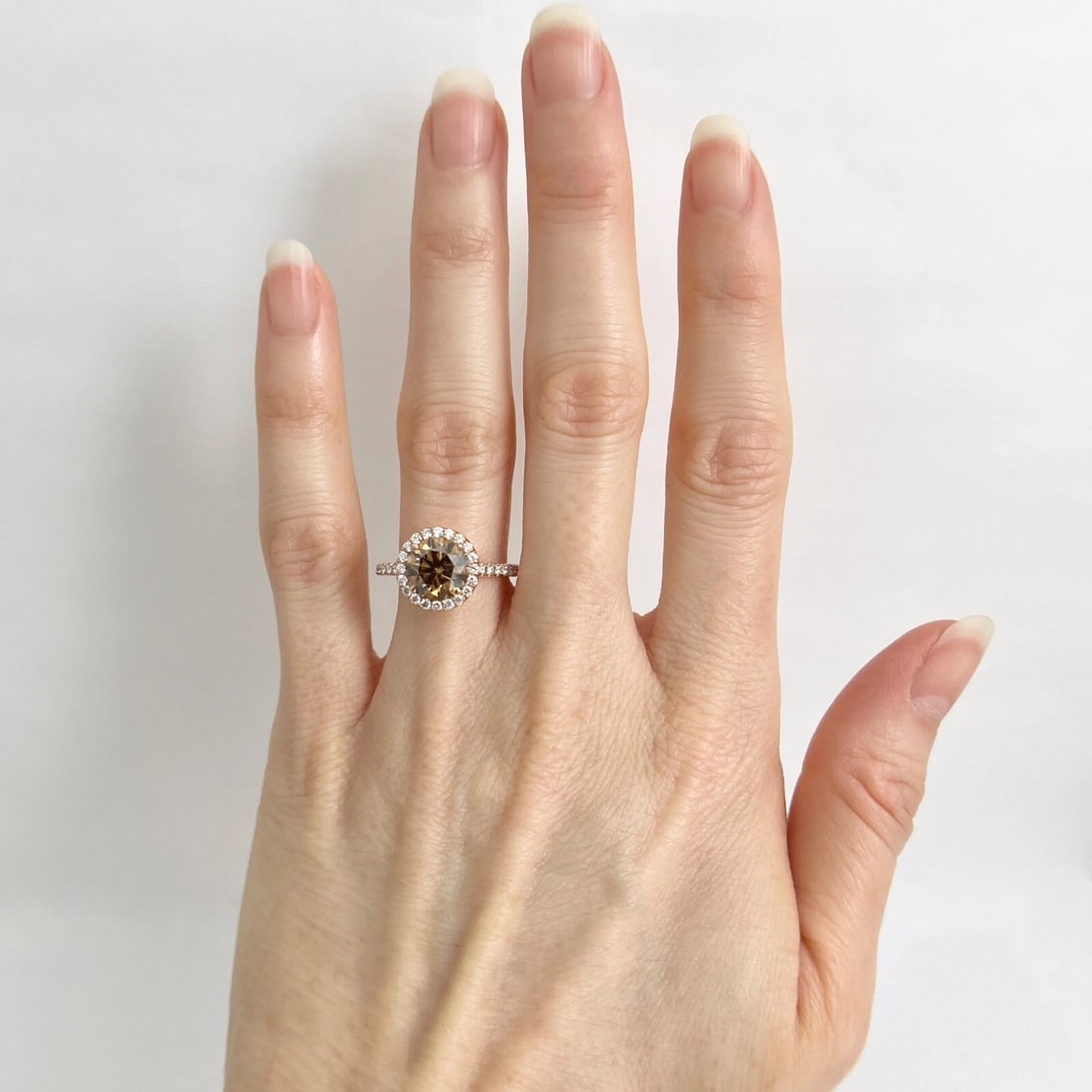 GIA Round Fancy Brown Diamond Halo Engagement Ring 14K Rose Gold 2.47 CTW - 3