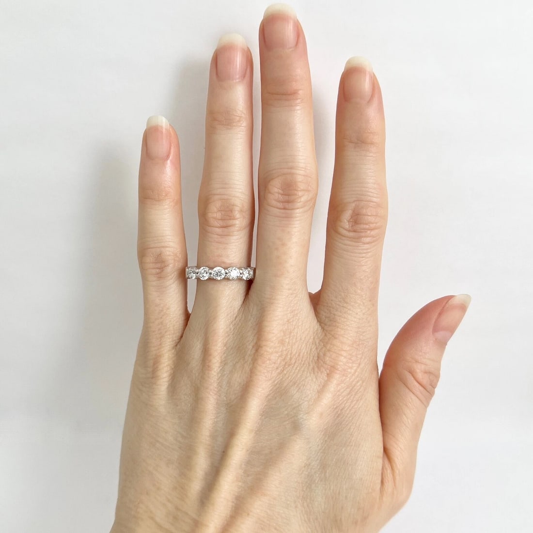 5-Stone Round Diamond Wedding Band Anniversary Ring 14K White Gold, 1.01 CTW - 4