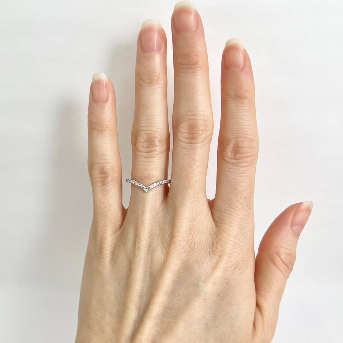 Curved Diamond Chevron V-Shaped Wedding Band Ring 14K White Gold, .30 CTW - 3