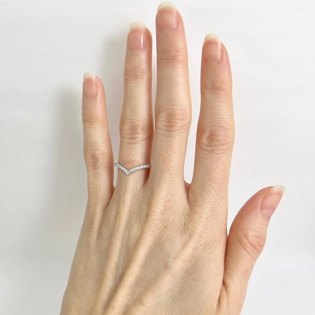 Curved Diamond Chevron V-Shaped Wedding Band Ring 14K White Gold, .30 CTW - 5