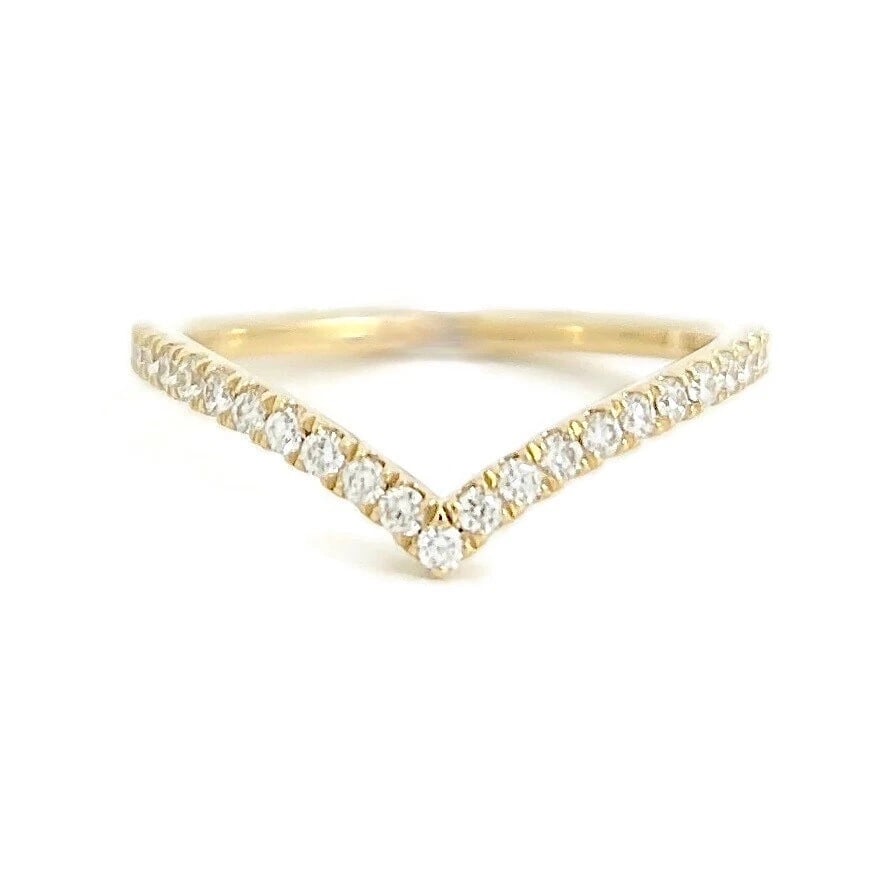 Curved Diamond Chevron V-Shaped Wedding Band Ring 14K Yellow Gold, .30 CTW (1 of 8)
