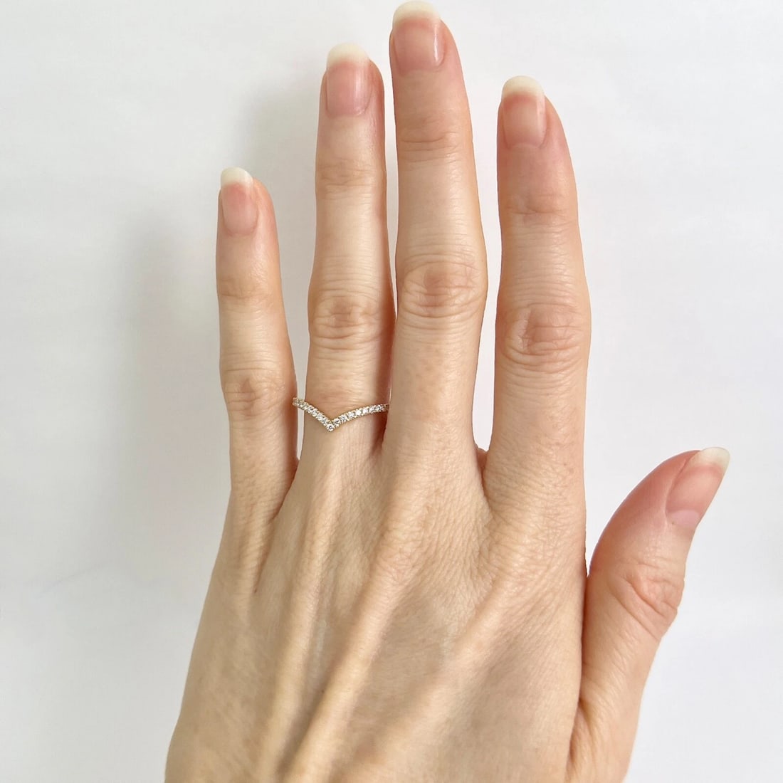 Curved Diamond Chevron V-Shaped Wedding Band Ring 14K Yellow Gold, .30 CTW - 3