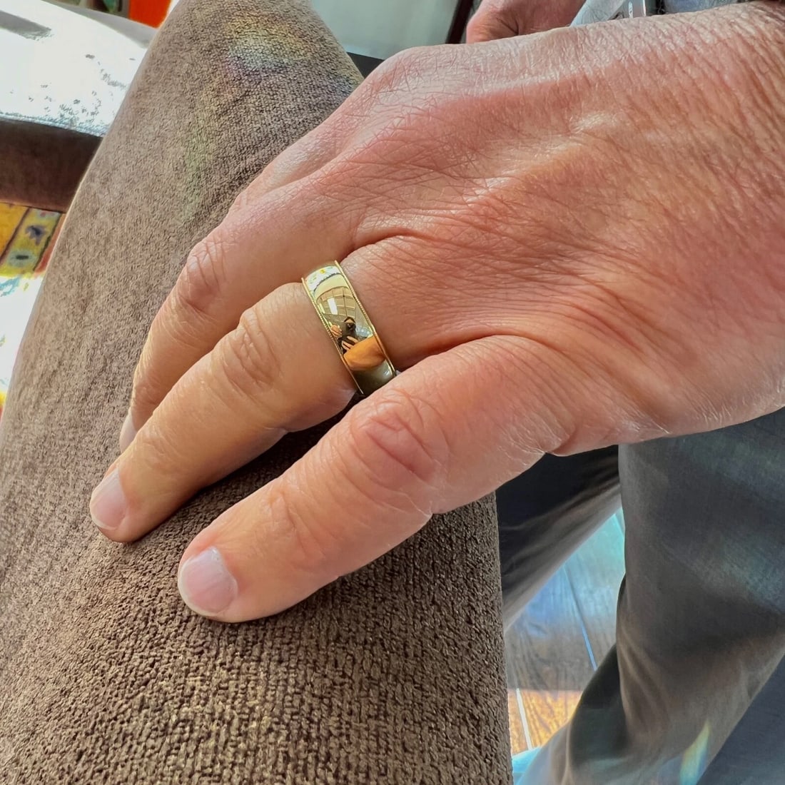 Men's Wide Milgrain Edge Wedding Band Ring 14K Yellow Gold, Size 11, 7.2 mm - 7