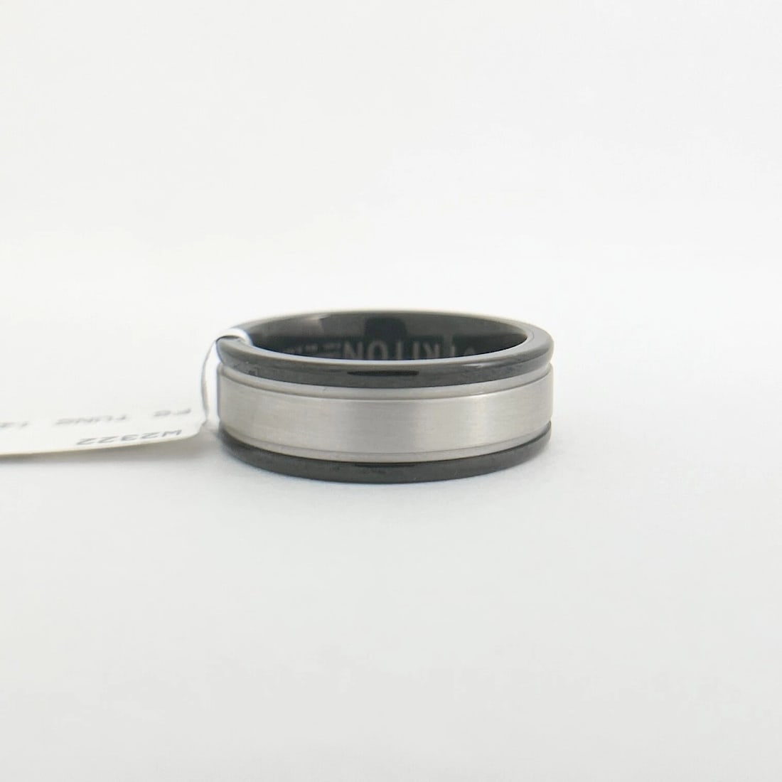 Men's Black Silver Wedding Band Ring 14K White Gold, Tungsten, Size 10, 8 mm - 7