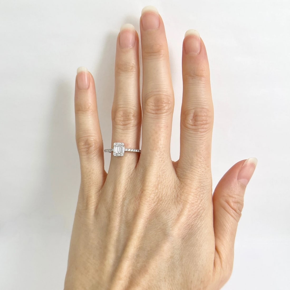 Invisible-Set Cluster Diamond Rectangle Engagement Ring 18K White Gold, .60 CTW - 3