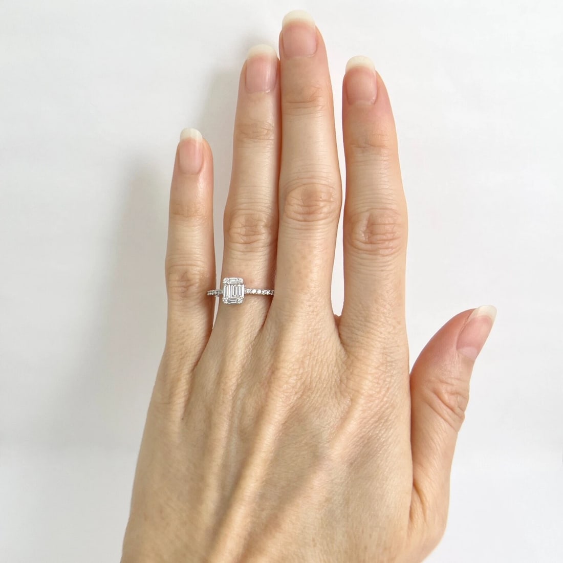 Invisible-Set Cluster Diamond Rectangle Engagement Ring 18K White Gold, .60 CTW - 4