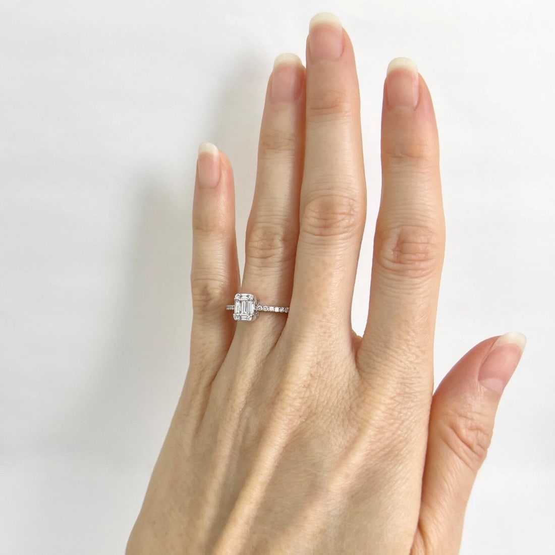 Invisible-Set Cluster Diamond Rectangle Engagement Ring 18K White Gold, .60 CTW - 6