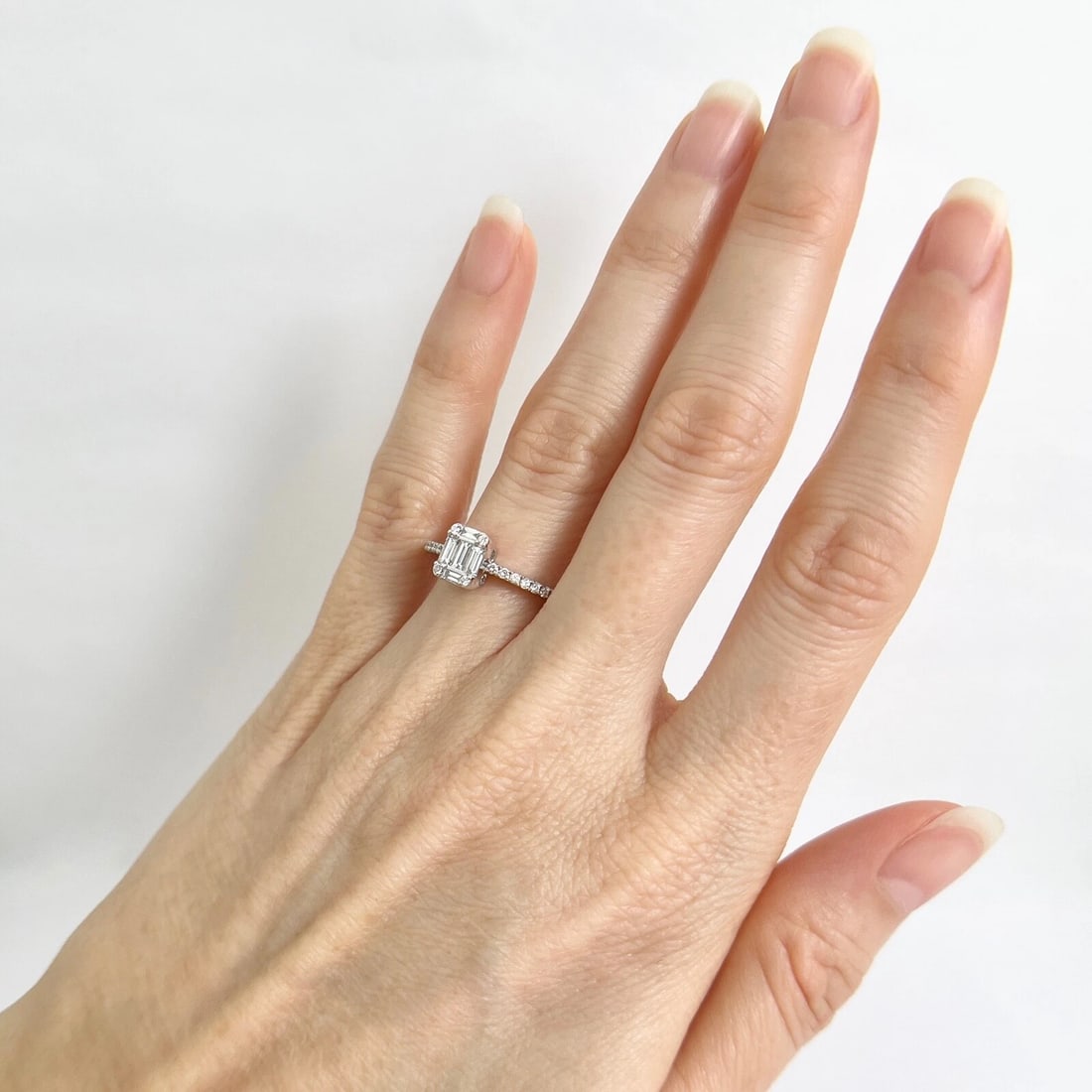 Invisible-Set Cluster Diamond Rectangle Engagement Ring 18K White Gold, .60 CTW - 7