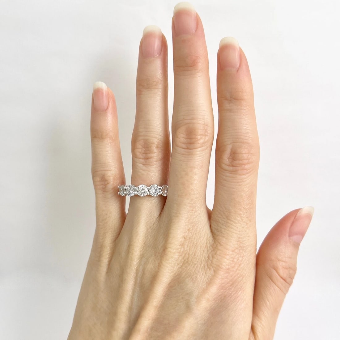 5-Stone Round Diamond Wedding Band Anniversary Ring 14K White Gold, 2.05 CTW - 3