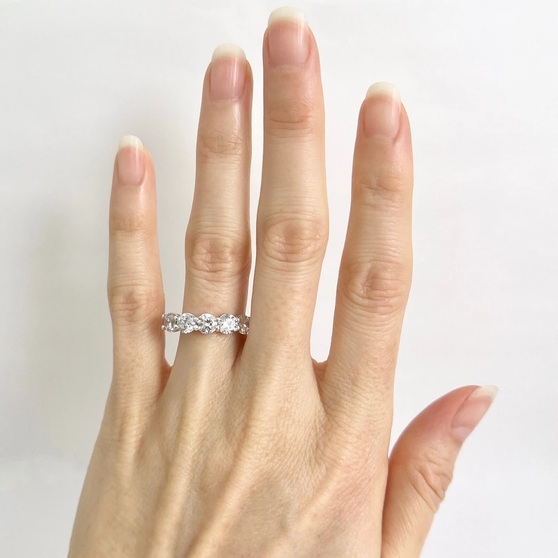 5-Stone Round Diamond Wedding Band Anniversary Ring 14K White Gold, 2.05 CTW - 4