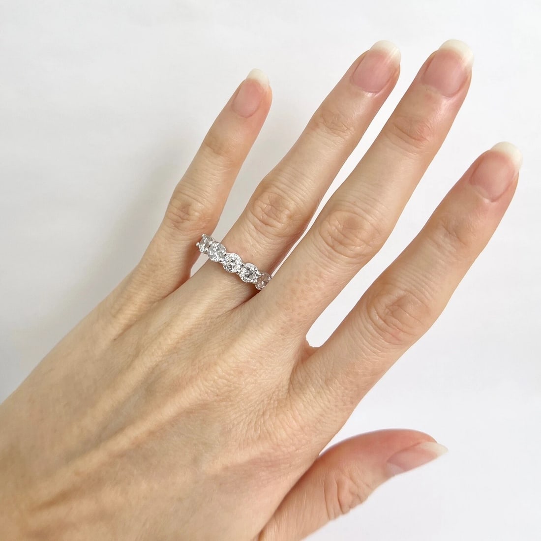 5-Stone Round Diamond Wedding Band Anniversary Ring 14K White Gold, 2.05 CTW - 7