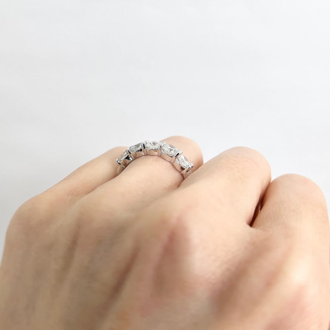 5-Stone Round Diamond Wedding Band Anniversary Ring 14K White Gold, 2.05 CTW - 9