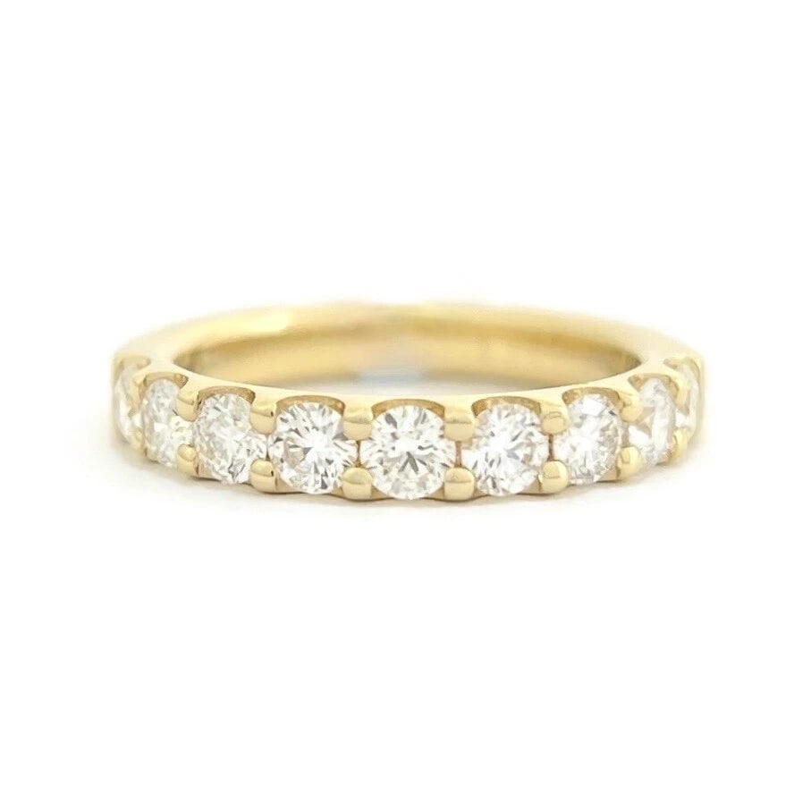 9-Stone Round Diamond Wedding Band Ring Wedding 14K Yellow Gold Size 5.5, .86 TW - 2
