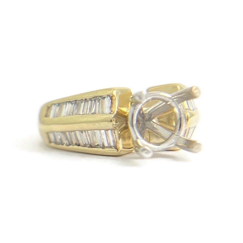 Wide 2-Row Baguette Diamond Engagement Ring Setting Mounting 14K Yellow Gold - 2