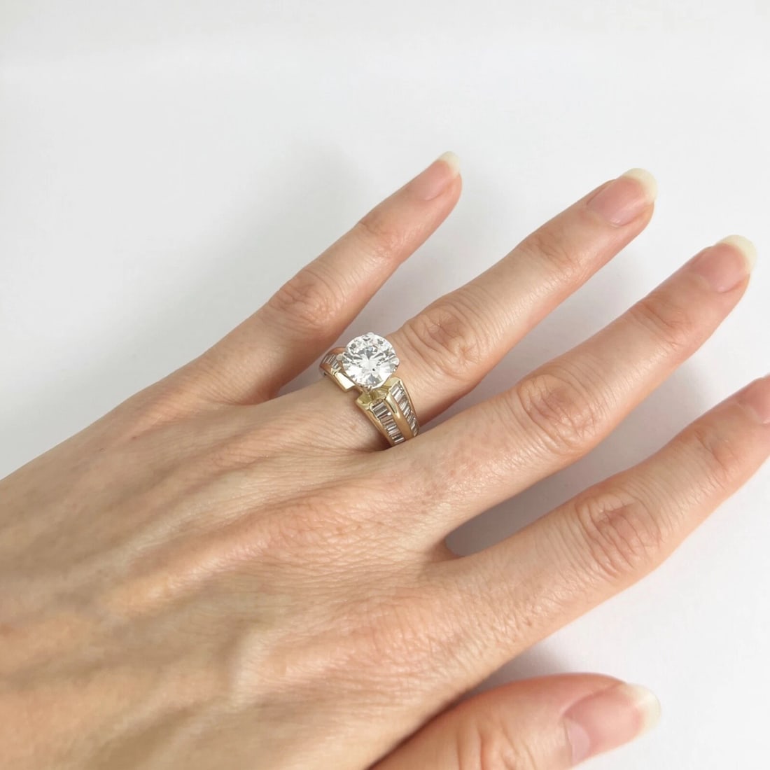 Wide 2-Row Baguette Diamond Engagement Ring Setting Mounting 14K Yellow Gold - 8