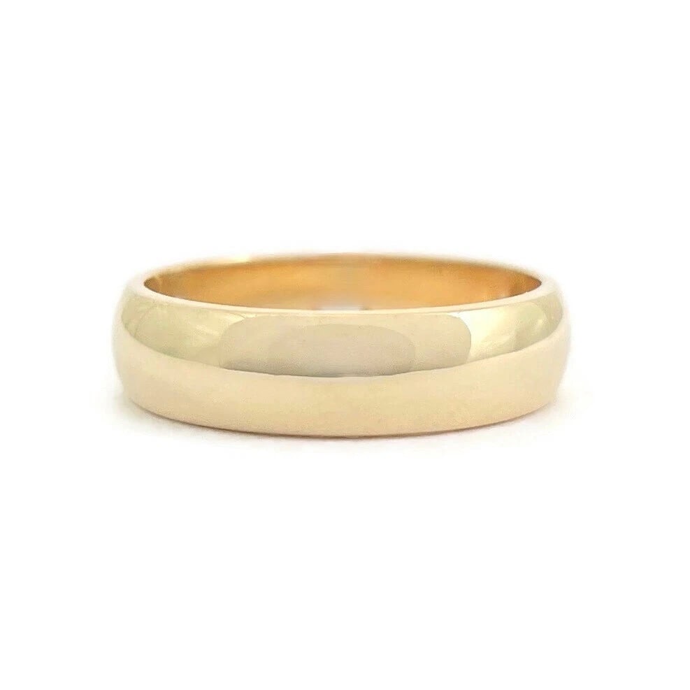 Men's Plain Low Dome Wedding Band Ring 14K Yellow Gold, Size 9, 5.5 mm - 2