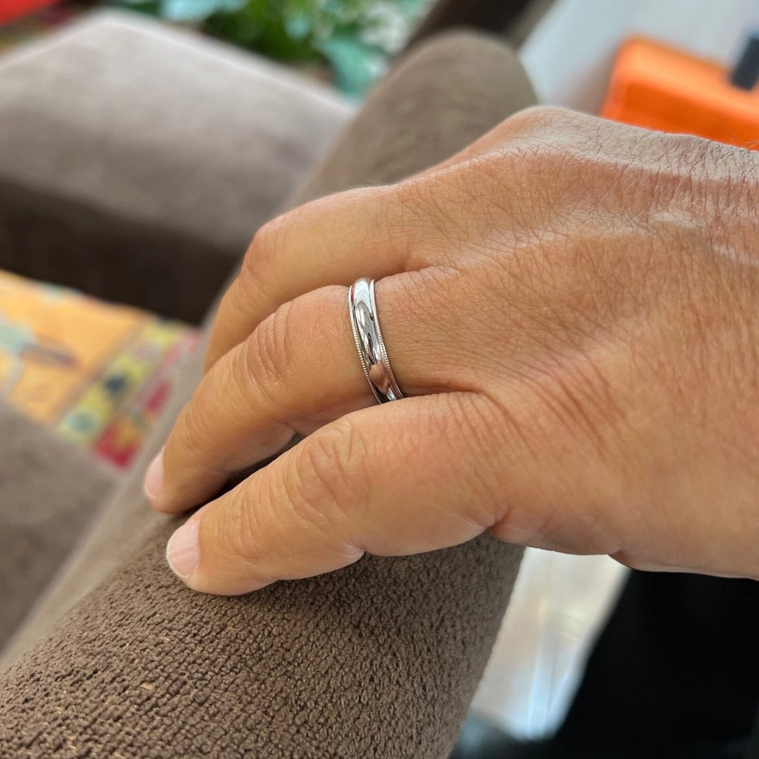 Men's Milgrain Edge Platinum Wedding Band Ring, Size 10.25, 4.5 mm - 5