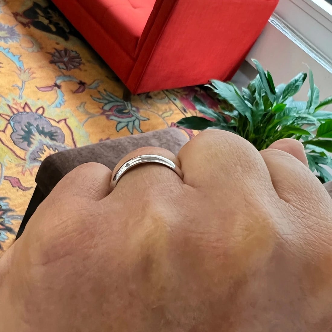 Men's Milgrain Edge Platinum Wedding Band Ring, Size 10.25, 4.5 mm - 6